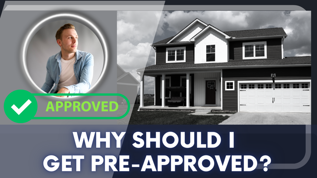 Why should I get pre approved. A picture of a house and a pre approval stamp